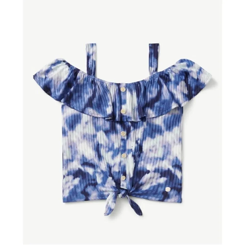 Justice Girls Flounce Button Front Short Sleeve Tie Dye Top Shirt Size XLP 16/18
